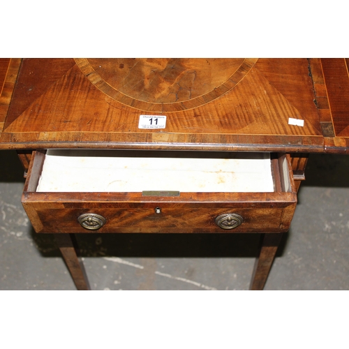 11 - A 19th century mahogany dropleaf table with various inlay and single drawer, approx 95cm (48cm when ... 