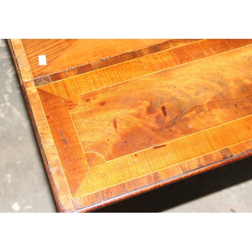 11 - A 19th century mahogany dropleaf table with various inlay and single drawer, approx 95cm (48cm when ... 