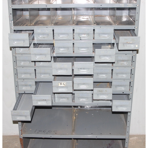 112 - A vintage J.W. Whittle grey painted metal engineers wall cabinet, comprising of various pigeon hole ... 