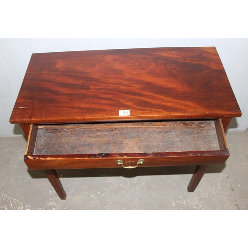 114 - A 19th century mahogany desk or hall table with single drawer and brass drop handle, approx 83cm wid... 