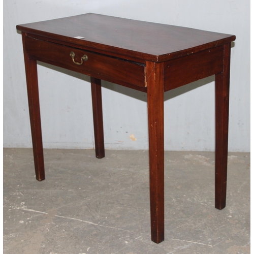 114 - A 19th century mahogany desk or hall table with single drawer and brass drop handle, approx 83cm wid... 