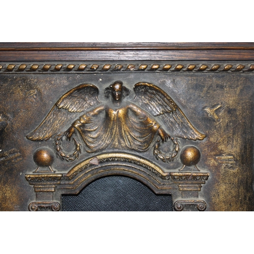 1420 - WWI period oak and bronzed plaster memorial frame with recess for death plaque, approx 73cm x 45cm