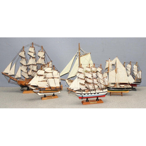 6 assorted wooden model boats or galleons