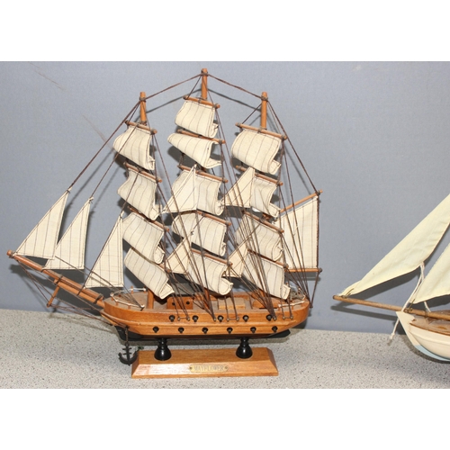 6 assorted wooden model boats or galleons