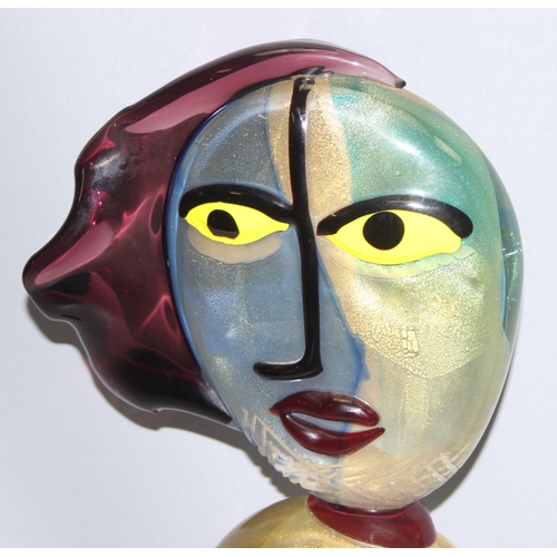 1610 - Alessandro Barbaro for Murano, a Picasso style mid-century glass head formed as a female, indistinct... 