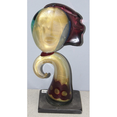 1610 - Alessandro Barbaro for Murano, a Picasso style mid-century glass head formed as a female, indistinct... 