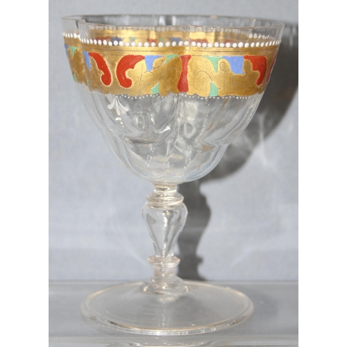 1617 - Antonio Salviati & Co, a harlequin trio antique quatrefoil enamelled drinking glasses, circa 1880, e... 