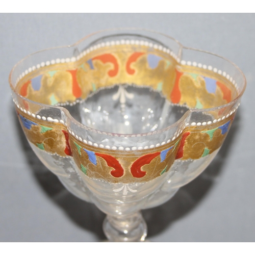 1617 - Antonio Salviati & Co, a harlequin trio antique quatrefoil enamelled drinking glasses, circa 1880, e... 