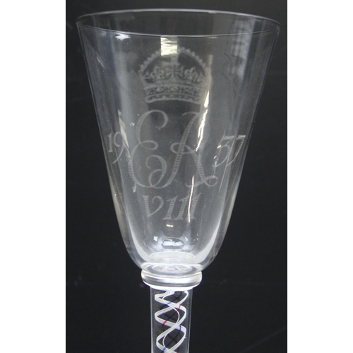 1623 - Likely William J Wilson for Whitefrairs Glass, a large Edward VIII 1937 commemorative glass with eng... 