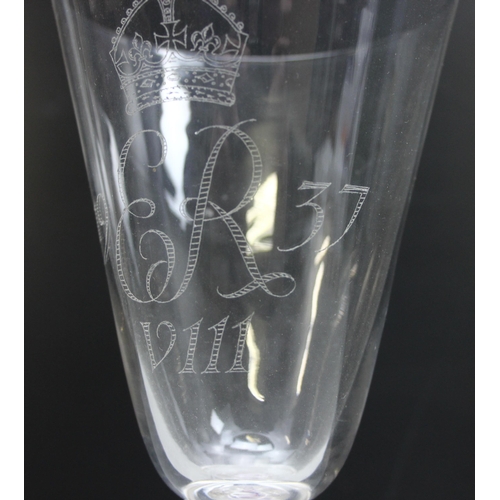 1623 - Likely William J Wilson for Whitefrairs Glass, a large Edward VIII 1937 commemorative glass with eng... 