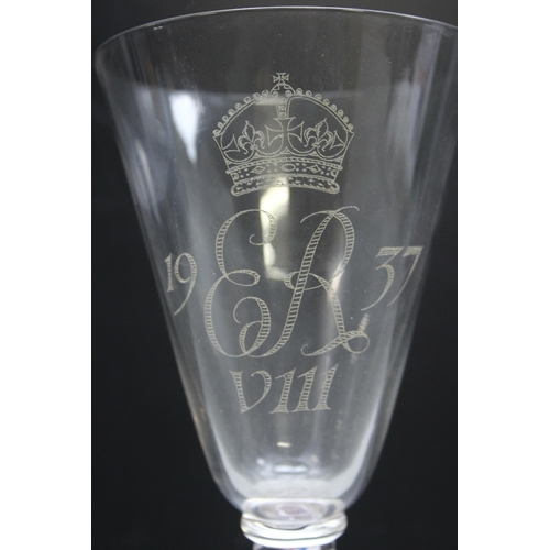 1624 - Likely William J Wilson for Whitefrairs Glass, a large Edward VIII 1937 commemorative glass with eng... 