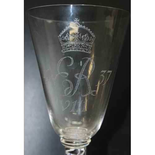 1625 - Likely William J Wilson for Whitefrairs Glass, a large Edward VIII 1937 commemorative glass with eng... 