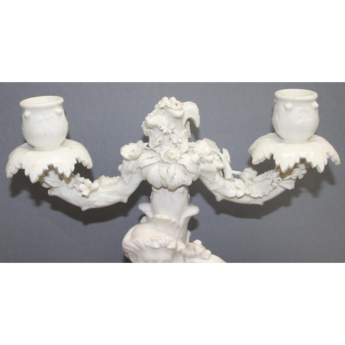 1652 - Meissen style 3 branch candelabra and 2 Royal Doulton figures to include Annette 764557 and a dog