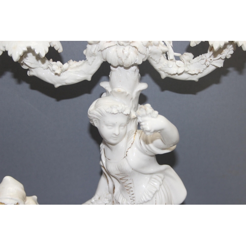 1652 - Meissen style 3 branch candelabra and 2 Royal Doulton figures to include Annette 764557 and a dog