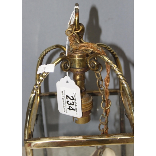 234 - Vintage brass hanging electric ceiling lantern