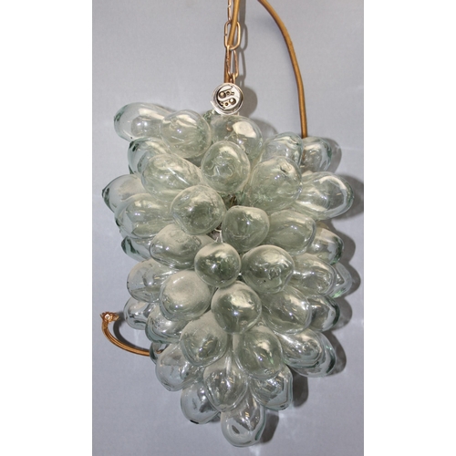 236 - Pair of vintage blown glass pendant chandeliers, formed as a bunch of grapes, each approx 38cm tall