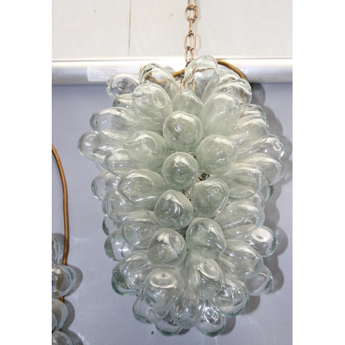 236 - Pair of vintage blown glass pendant chandeliers, formed as a bunch of grapes, each approx 38cm tall