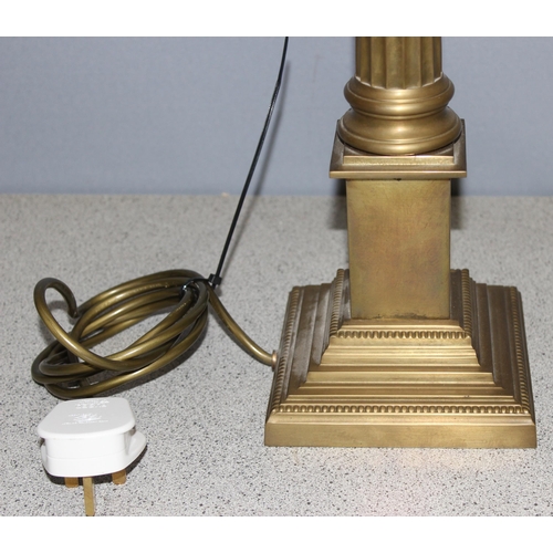 238 - A pair of Laura Ashley brass Corinthian column table lamps with shades, each approx 65cm tall