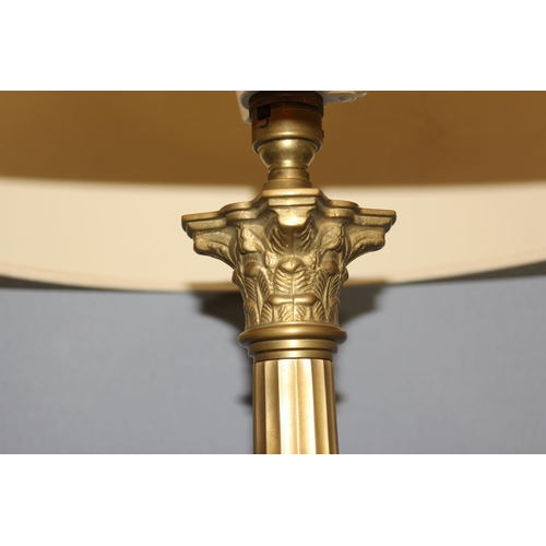 238 - A pair of Laura Ashley brass Corinthian column table lamps with shades, each approx 65cm tall