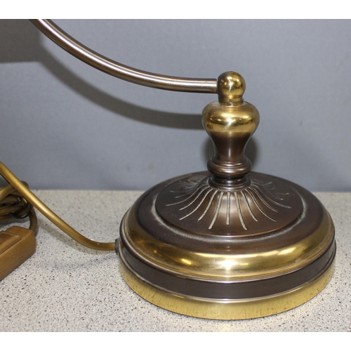 239 - A vintage Italian brass goose neck or swan neck table lamp with glass shade, approx 40cm tall