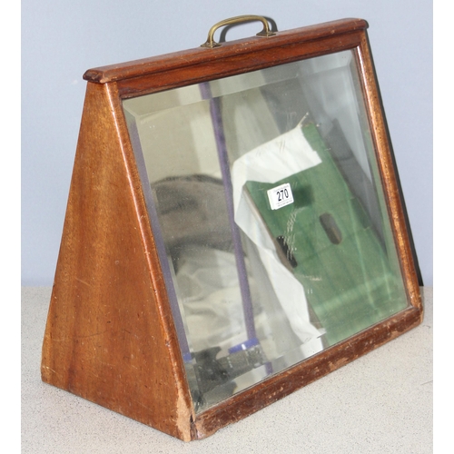 270 - An unusual vintage wooden framed shoe shop floor mirror, with 2 bevelled glass panels and brass hand... 