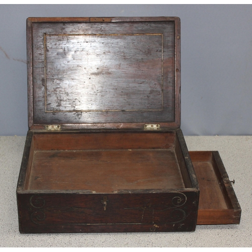 276 - An early 20th century oak desktop correspondence box and a further antique wooden box (2)