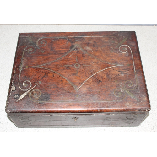 276 - An early 20th century oak desktop correspondence box and a further antique wooden box (2)