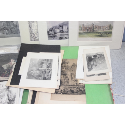 411 - Folio of assorted artworks, mainly antique prints