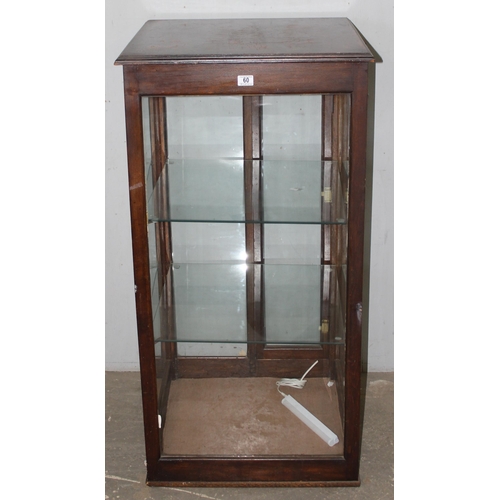 60 - A vintage mahogany framed shop display cabinet with glazed sides and 2 shelves, approx 65cm wide x 6... 