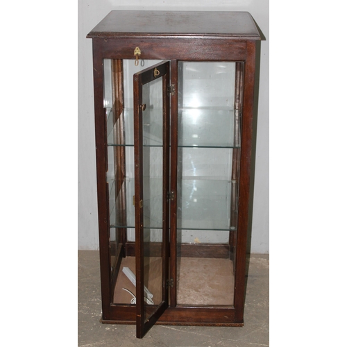 60 - A vintage mahogany framed shop display cabinet with glazed sides and 2 shelves, approx 65cm wide x 6... 