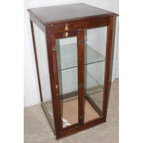 60 - A vintage mahogany framed shop display cabinet with glazed sides and 2 shelves, approx 65cm wide x 6... 