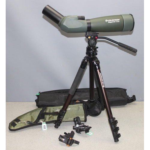 652 - Celestron Regal m2 80ED 20-60X80MM angled zoom spotting scope in case with associated stand in case