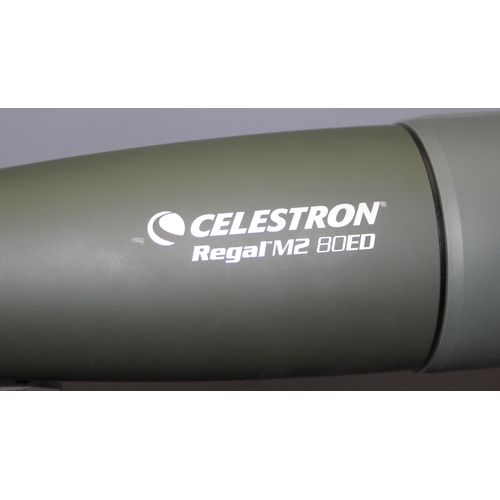 652 - Celestron Regal m2 80ED 20-60X80MM angled zoom spotting scope in case with associated stand in case