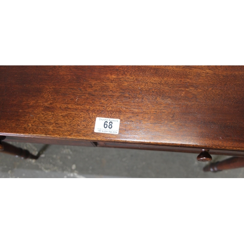 68 - A small 19th century mahogany desk with 2 drawers and turned legs, approx 101cm wide x 55cm deep x 7... 