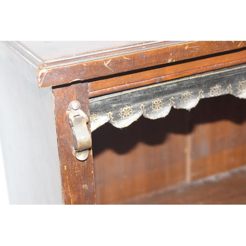 72 - An antique mahogany bookcase with leather dust flaps, approx 73cm wide x 27cm deep x 135cm tall