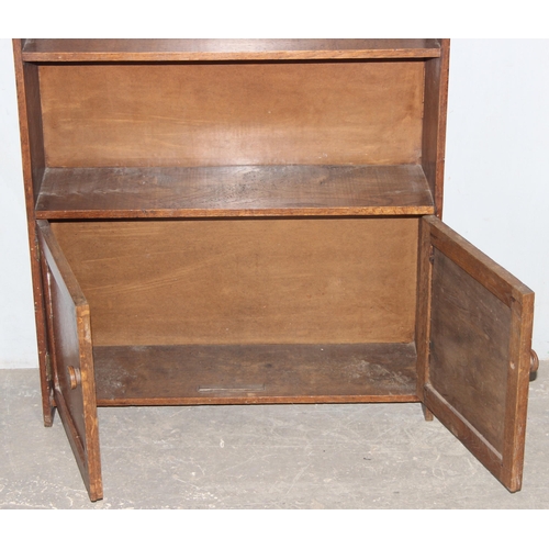 77 - Vintage oak bookcase with cupboard base, approx 76cm wide x 23cm deep x 112cm tall