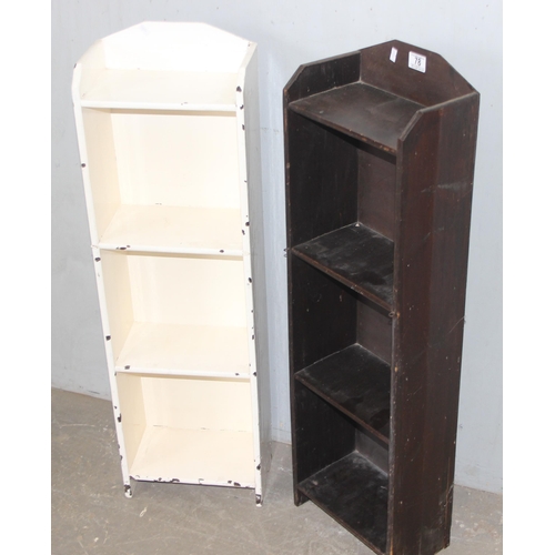 78 - 2 slim painted Art Deco period bookcases, white and black, each approx 30cm wide x 17cm deep x 100cm... 