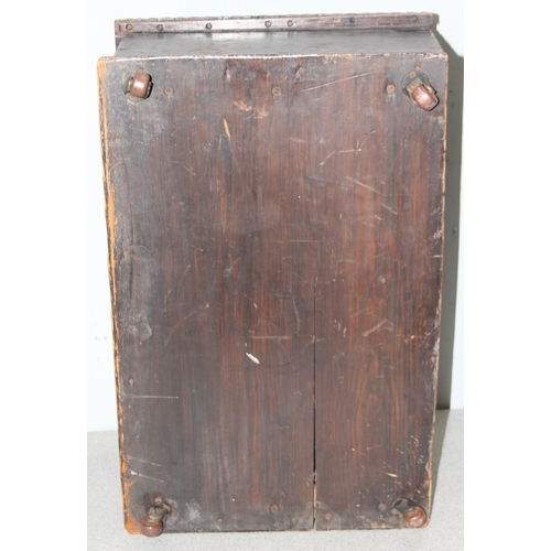 8 - An antique carved oak bible box, likely 18th century or earlier, with ironwork fittings, approx 59cm... 