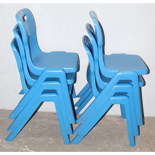 85 - 6 retro style stacking blue plastic chairs by Titan