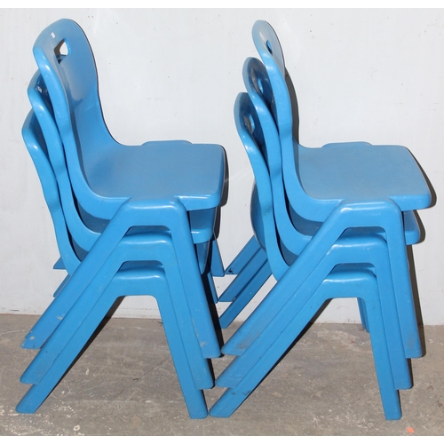 85 - 6 retro style stacking blue plastic chairs by Titan