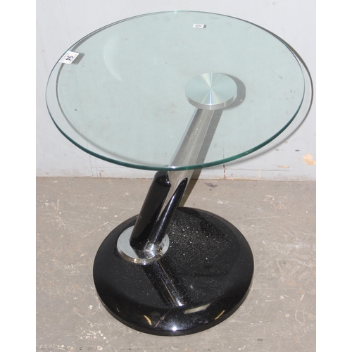 94 - A retro style offset glass and chrome side table, approx 48cm in diameter x 50cm tall