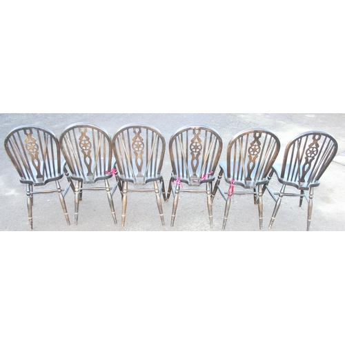 97 - A set of 6 vintage wheel back country kitchen chairs