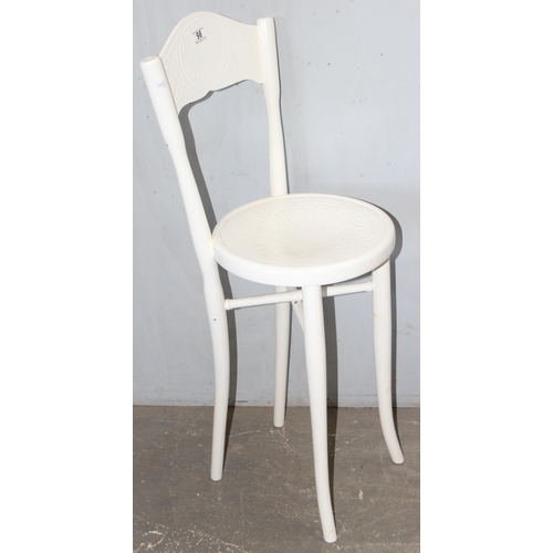 98 - A white painted Thonet style high bentwood chair or stool and a vintage musical table (2)