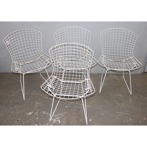 124 - A set of 4 Knoll Harry Bertoia style wirework dining chairs in white, unmarked