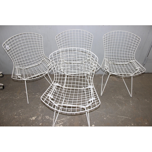 124 - A set of 4 Knoll Harry Bertoia style wirework dining chairs in white, unmarked