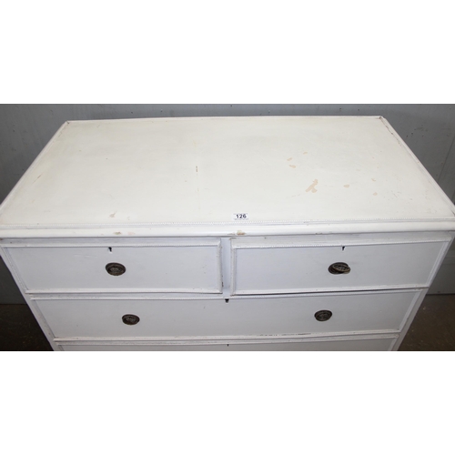 126 - An antique white painted pine 2 over 3 chest of drawers with brass handles, approx 107cm wide x 54cm... 