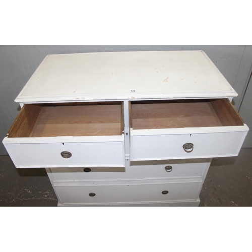 126 - An antique white painted pine 2 over 3 chest of drawers with brass handles, approx 107cm wide x 54cm... 