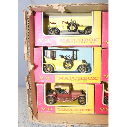 1524 - 7 vintage matchbox boxed cars to include 1909 Opel coupe and 1912 Packard Landaulet