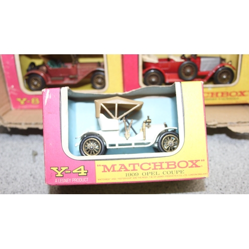 1524 - 7 vintage matchbox boxed cars to include 1909 Opel coupe and 1912 Packard Landaulet