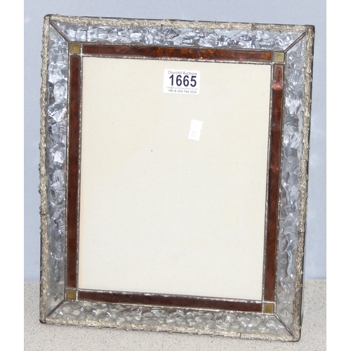 1665 - Vintage freestanding glass picture frame with coloured glass and leadwork decoration approx. 29cm x ... 